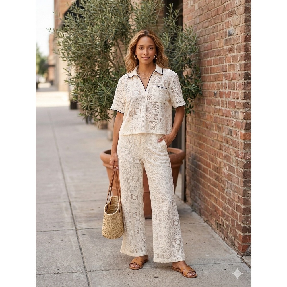 Milk & Honey Cream Lace Matching Set Boho Cottagecore 2-Piece Outfit Size L NWT